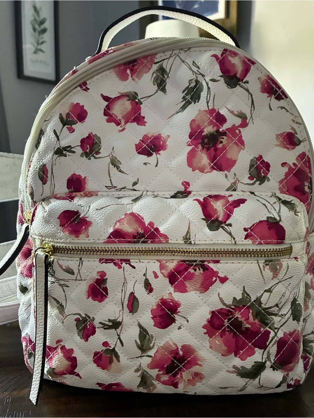 Floral Print White & Pink Mini Backpack